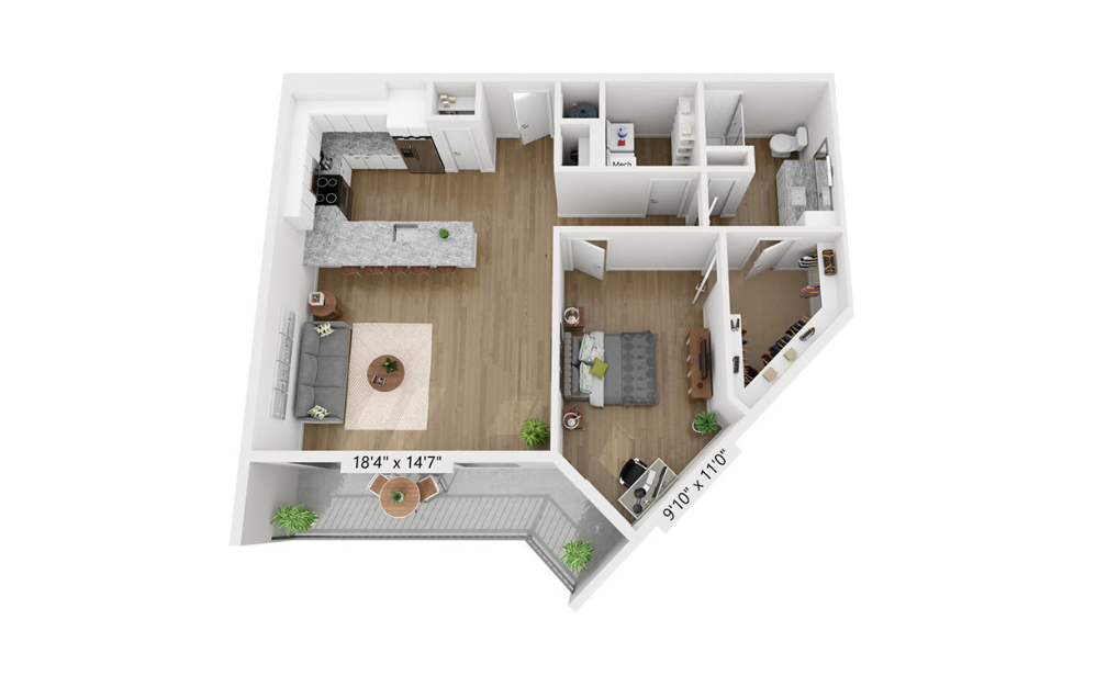 A6 - 1 bedroom floorplan layout with 1 bathroom and 1080 square feet